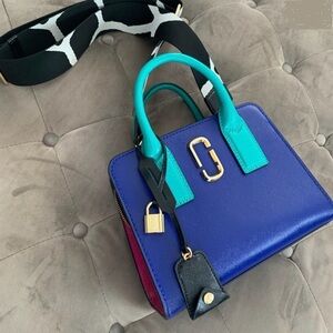 Marc Jacobs Little Big Shot Bag In Multicolor Blue Polyurethane Coated Calfskin